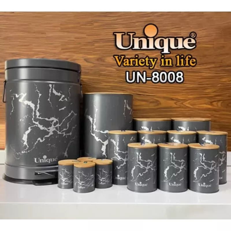 خرید سرویس آشپزخانه 15 پارچه فانتزی طوسی ماربل درب بامبو   UN-8008 یونیک	