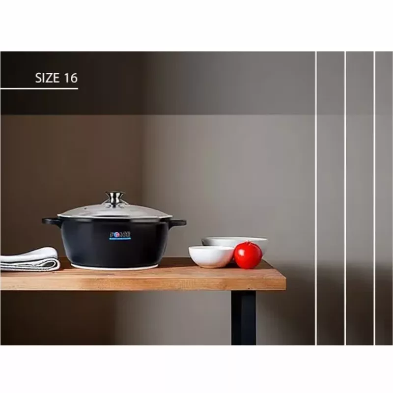 خرید قابلمه سایز 14 دایکاست گرانیتی درب پیرکس مشکی  فورته 