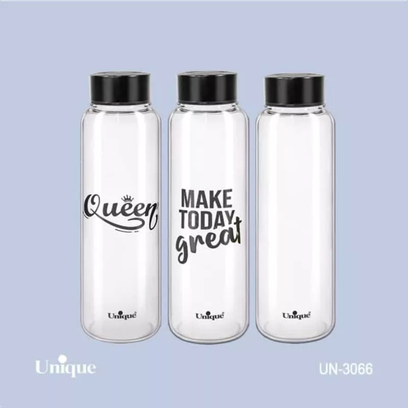 خرید بطری آب شیشه ای با درب مشکی   UN-3066 یونیک	