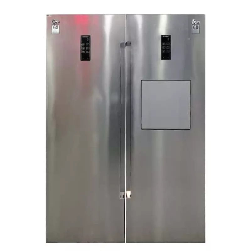 خرید یخچال فریزر دو قلو  ( هوم بار دار ) استیل خش دار دوقلو عرض 70سانت  روسو -ROSSO  کلور ( کمپرسور اینورتر ) 