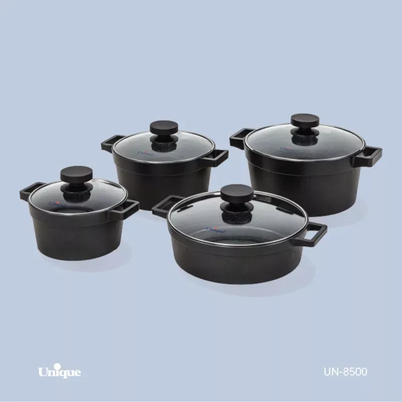 خرید سرویس قابلمه 8 پارچه چدن گرانیت مشکی دیاموند UN-8500  یونیک 
