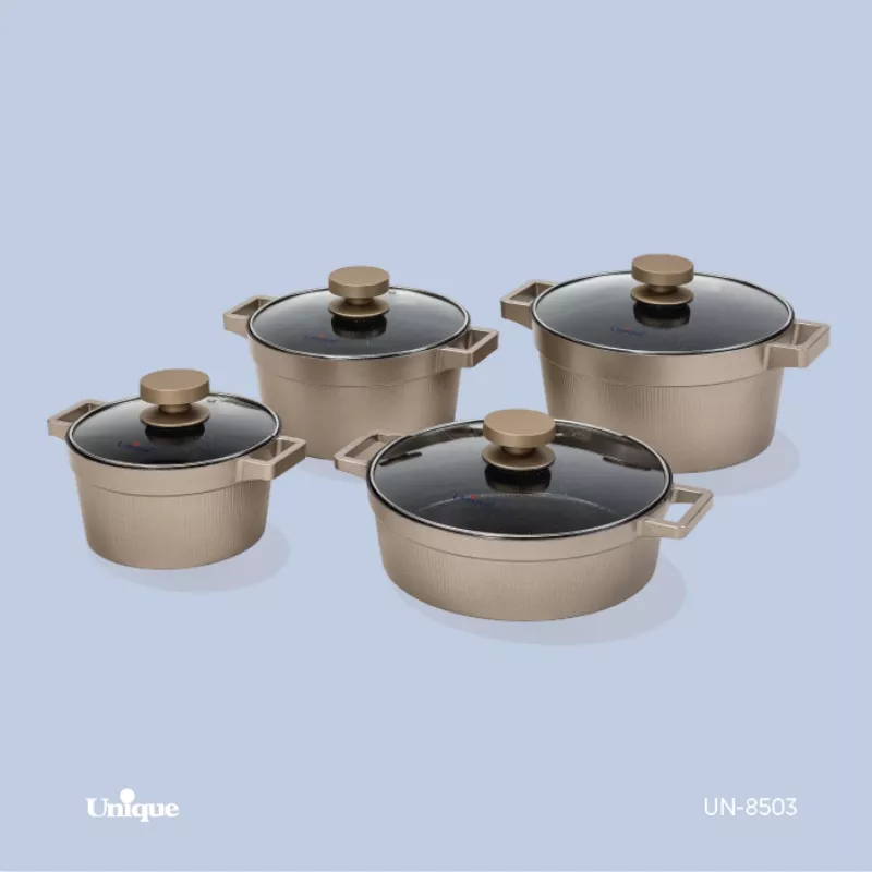 خرید سرویس قابلمه 8 پارچه چدن گرانیت بژ دیاموند UN-8503  یونیک