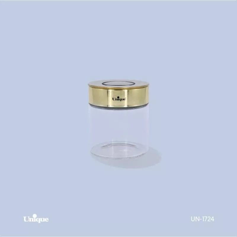 خرید بانکه شیشه ای درب طلایی 10 سانت    UN-1724 یونیک	