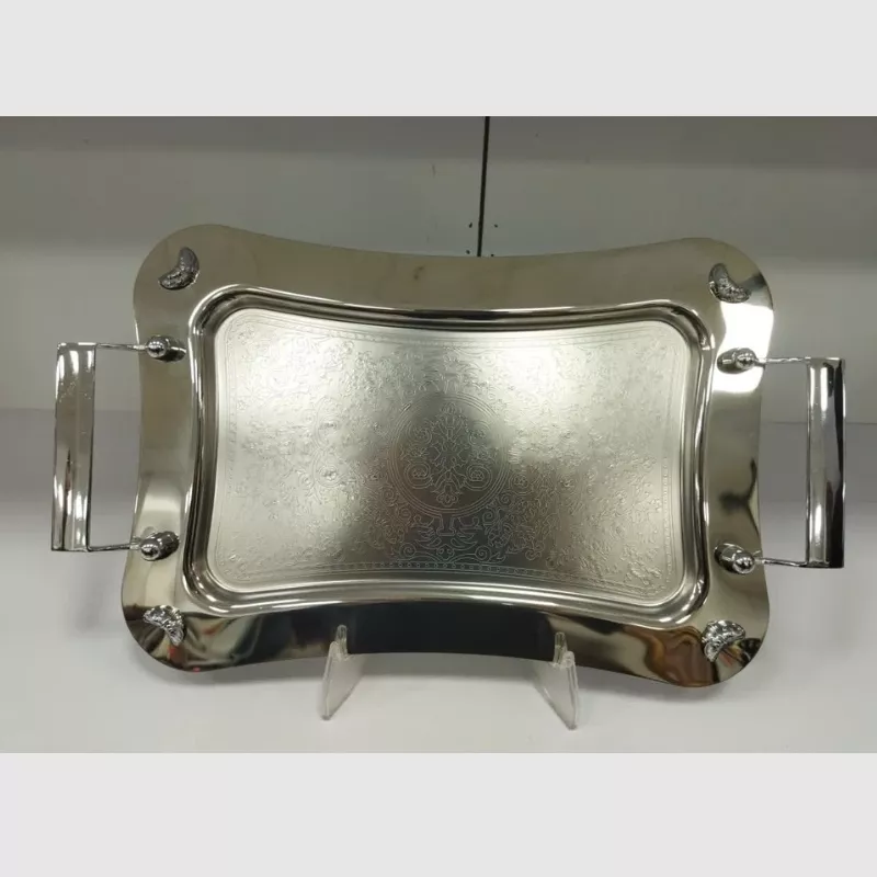 خرید سینی استیل نگین آلفا مستطیل کوچک طرحدار A1P 690 ساپر