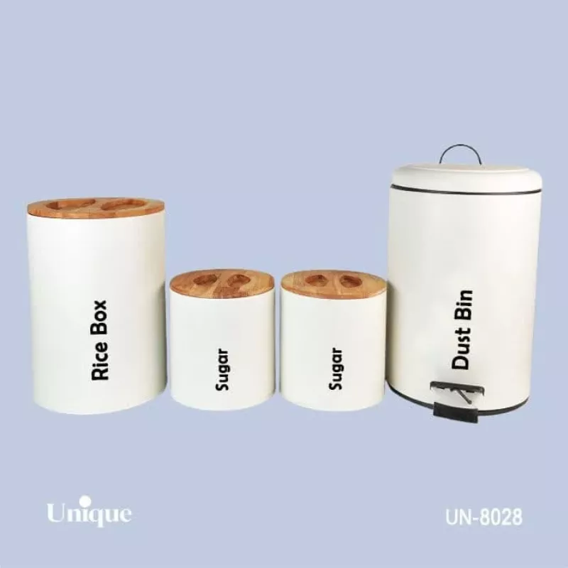 خرید سرویس آشپزخانه 4  پارچه سفید درب بامبو  UN-8028 یونیک	