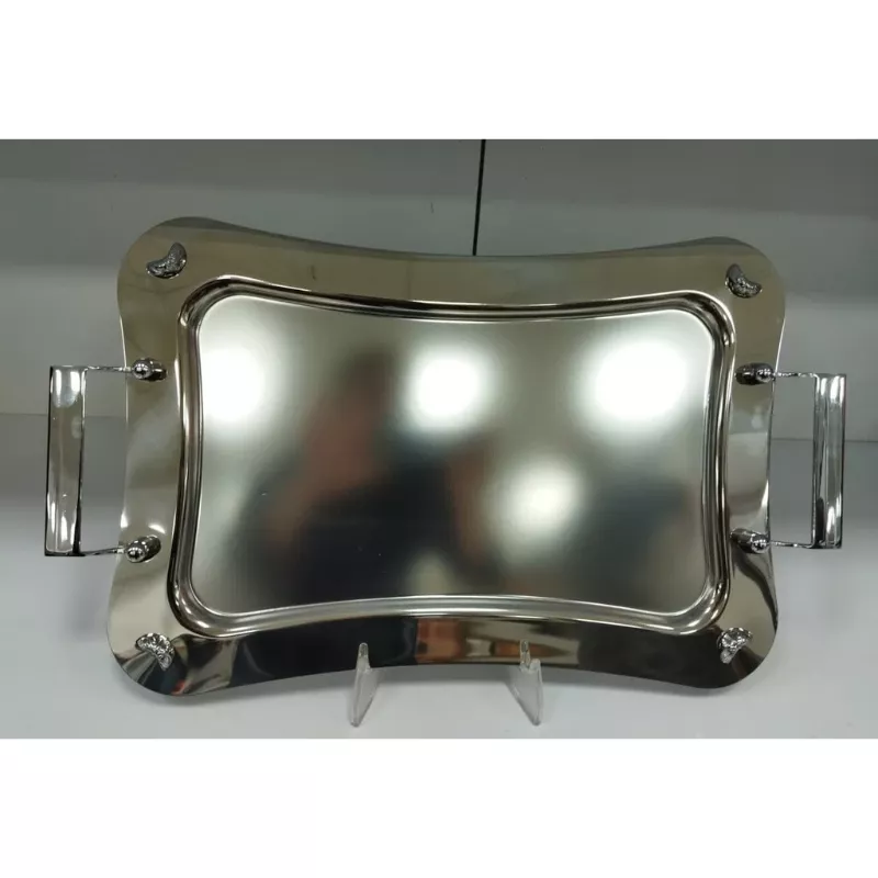 خرید سینی استیل  نگین آلفا مستطیل بزرگ پایه دار ساده S692-5 ساپر 