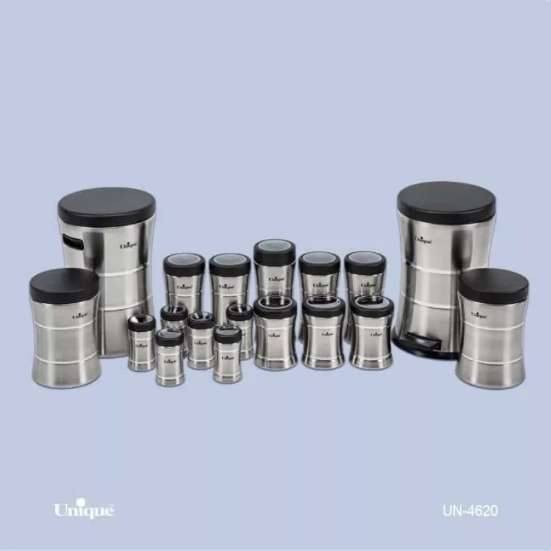 خرید سرویس آشپزخانه 18 پارچه کمر باریک استیل درب مشکی UN-4620 یونیک	