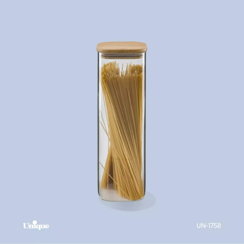 خرید بانکه شیشه ای درب چوبی گرد 29 سانت UN-1758 یونیک	