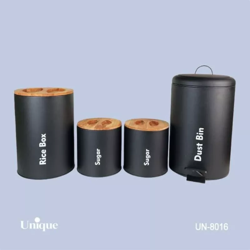 خرید سرویس آشپزخانه 4  پارچه مشکی مات  درب بامبو UN-8016 یونیک	