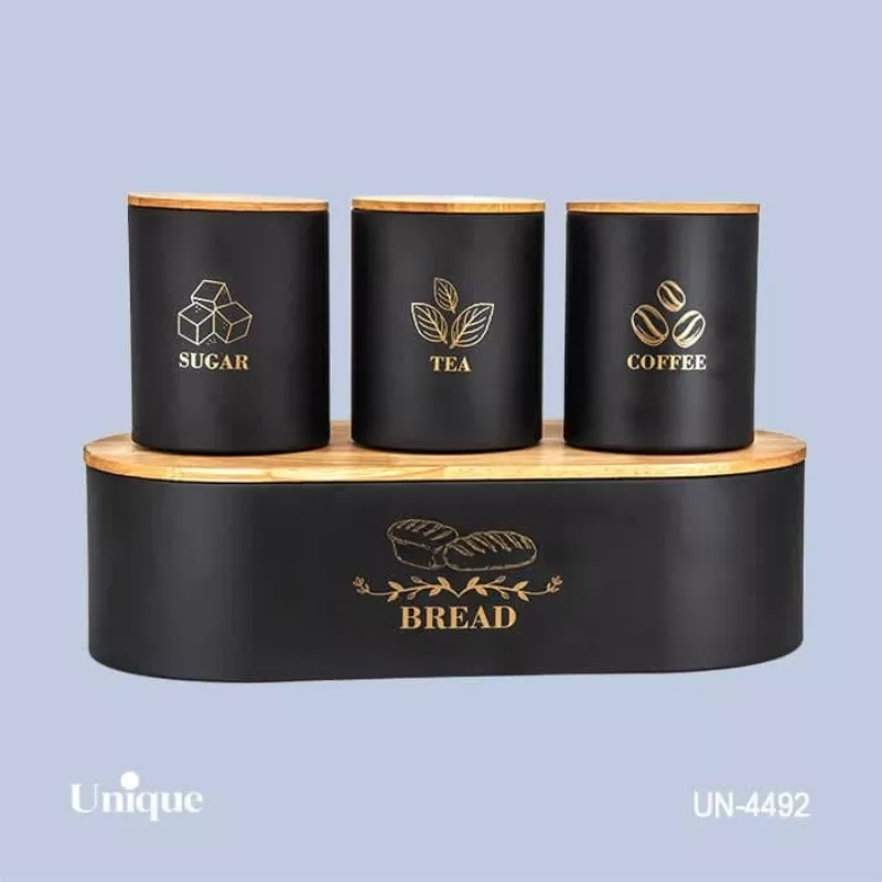 خرید سرویس آشپزخانه 4  پارچه بانکه و جا نونی درب بامبو  UN-4492 یونیک	