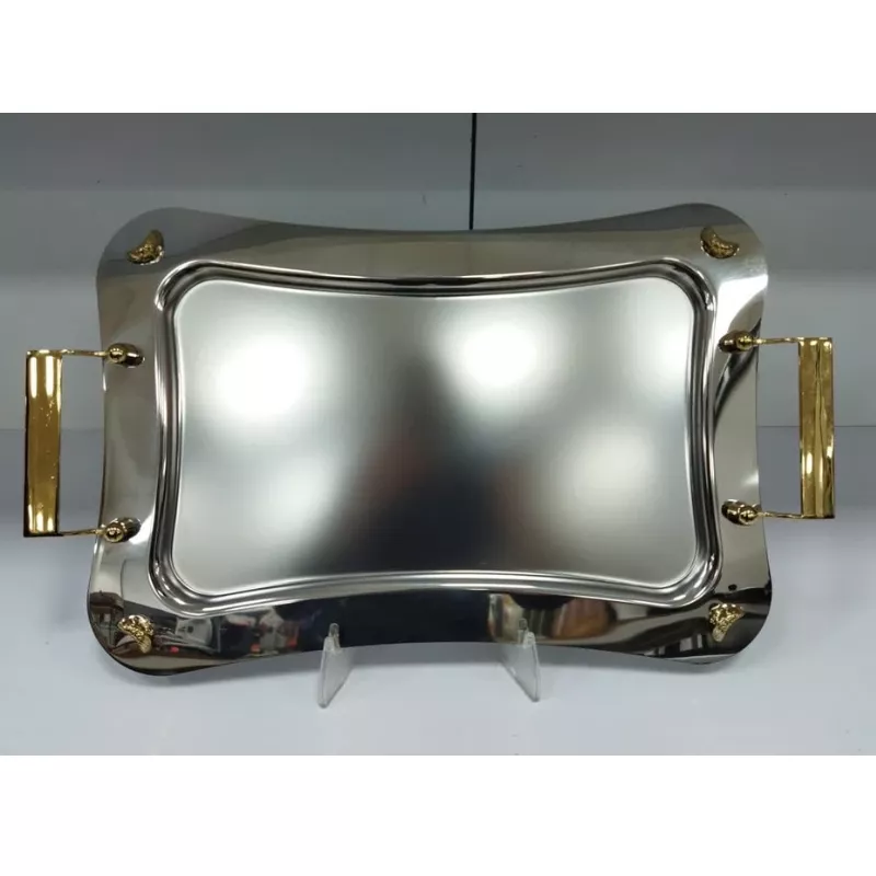 خرید سینی استیل طلایی نگین آلفا مستطیل بزرگ ساده  S692SGF1 ساپر