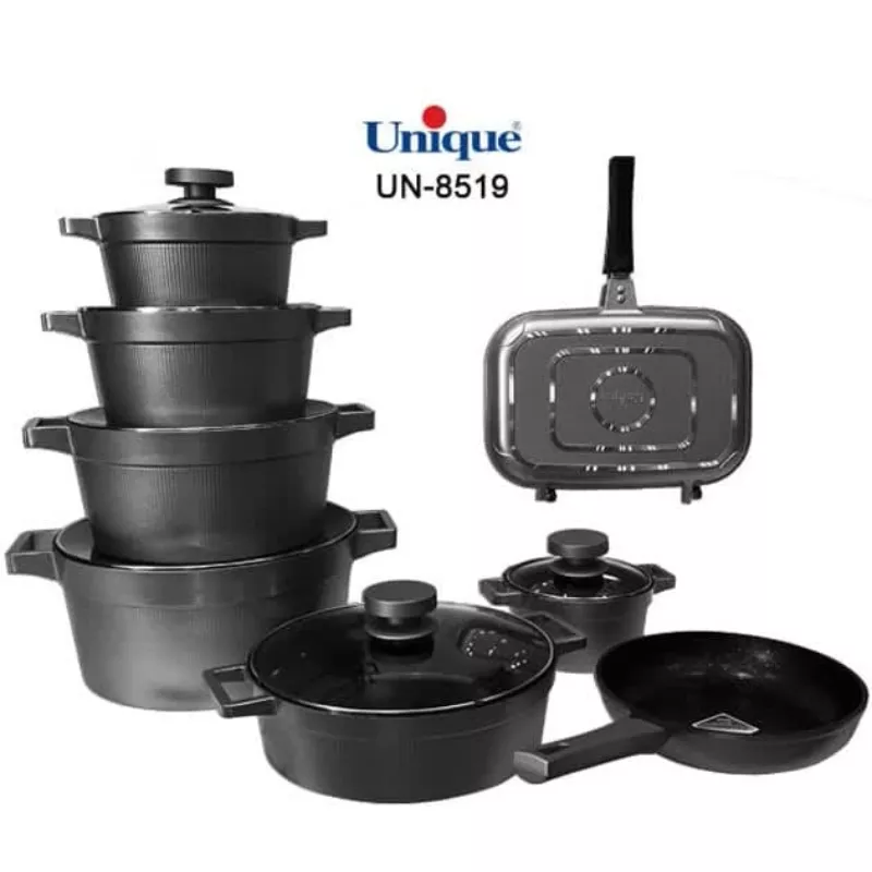 خرید سرویس قابلمه گرانیتی 15 پارچه مشکی  دیاموند UN-8519 یونیک	