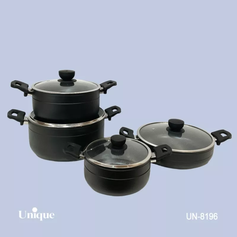 خرید سرویس قابلمه 8 پارچه  گرانیت  مشکی  UN-8196 یونیک	