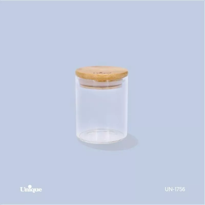 خرید بانکه شیشه ای درب چوبی گرد 6 سانت UN-1756 یونیک	